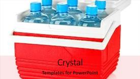  Presentation with refrigerator - Audience pleasing presentation consisting of cooler - traveling refrigerator with bottles backdrop and a red colored foreground