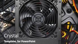  Presentation with power supply - PPT layouts with cooler-fan-of-power-supply background and a dark gray colored foreground