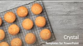  Presentation with cupcakes - PPT layouts having cooling rack with delicious cupcakes background and a coral colored foreground