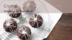  Presentation with cupcakes - Slides featuring cooling rack with tasty chocolate cupcakes on table background and a mint green colored foreground