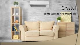  Presentation with living room - Amazing PPT theme having cooling system - living room interior with comfortable backdrop and a light gray colored foreground