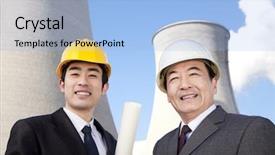  Presentation with power plant - Slides with cooling tower - businessmen at power plant background and a light blue colored foreground