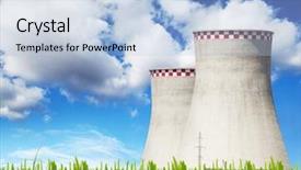  Presentation with sky blue - Theme consisting of cooling-tower on blue sky background and a light blue colored foreground