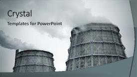 Presentation with cooling tower nuclear power plant - PPT theme enhanced with cooling towers at power station background and a light gray colored foreground
