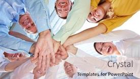  Presentation with team hands - Presentation theme consisting of cooperation-and-collaboration-among-business background and a coral colored foreground