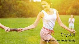  Presentation with wooden stick - Cool new theme with cooperation at relay race backdrop and a yellow colored foreground