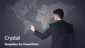  Presentation with world map - Amazing slide deck having cooperative communication systems - young businessman in black suit backdrop and a dark gray colored foreground