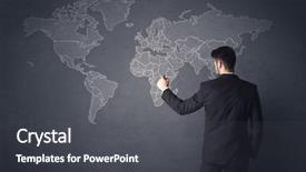  Presentation with world map - Colorful slides enhanced with cooperative communication systems - young businessman in black suit backdrop and a dark gray colored foreground