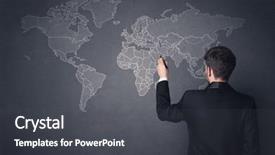  Presentation with world map - Presentation consisting of cooperative communication systems - young businessman in black suit background and a dark gray colored foreground