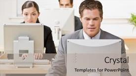  Presentation with young students working in groups - Slides enhanced with toil - businessman working on computer background and a light gray colored foreground