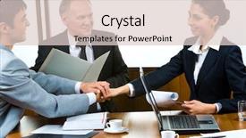  Presentation with holding hands - PPT theme with cooperative management - photo of three partners holding background and a  colored foreground