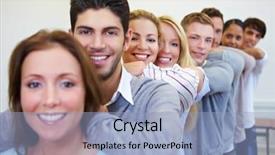  Presentation with students - Theme having cooperative training - many happy smiling students leaning background and a  colored foreground