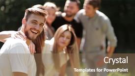  Presentation with diversity students friends happiness concept - PPT theme consisting of coordinating center - leader and group of friends background and a coral colored foreground