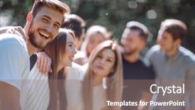  Presentation with leader - Colorful slides enhanced with coordinating center - leader and group of friends backdrop and a  colored foreground