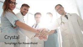  Presentation with nurse and patient holding hands - Audience pleasing PPT theme consisting of coordination - doctors and nurses coordinate hands backdrop and a mint green colored foreground