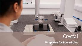  Presentation with factory machine - Presentation consisting of coordination - female engineer uses cmm coordinate background and a gray colored foreground