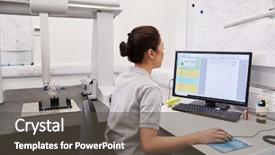  Presentation with factory machine - Audience pleasing presentation theme consisting of coordination - female engineer uses cmm coordinate backdrop and a dark gray colored foreground