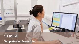  Presentation with factory machine - Audience pleasing presentation theme consisting of coordination - female engineer uses cmm coordinate backdrop and a coral colored foreground