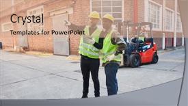  Presentation with logistics - Presentation design with coordination - warehouseman or foreman background and a coral colored foreground