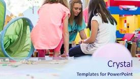  Presentation with fun classroom - PPT layouts enhanced with coordination - young dedicated kindergarten teacher coordinating background and a sky blue colored foreground