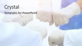  Presentation with nurses - Slide deck with coordination meeting - doctors and nurses coordinate hands background and a sky blue colored foreground