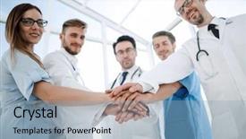  Presentation with nurses - Slides with coordination meeting - doctors and nurses coordinate hands background and a light blue colored foreground