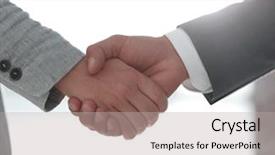  Presentation with business partner people joining hand - Theme featuring coorporate - business people shaking hands isolated background and a  colored foreground