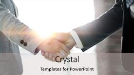  Presentation with business partner people joining hand - Beautiful presentation theme featuring coorporate - business people shaking hands isolated backdrop and a  colored foreground