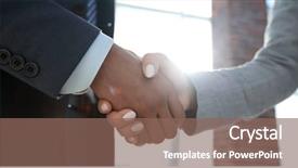  Presentation with business partner people joining hand - Presentation theme featuring coorporate - business people shaking hands isolated background and a  colored foreground