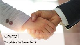  Presentation with business partner people joining hand - Audience pleasing PPT layouts consisting of coorporate - business people shaking hands isolated backdrop and a lemonade colored foreground