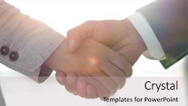  Presentation with business partner people joining hand - Presentation theme enhanced with coorporate - business people shaking hands isolated background and a mint green colored foreground