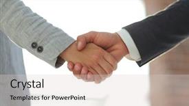  Presentation with business partner people joining hand - Theme with coorporate - business people shaking hands isolated background and a light gray colored foreground
