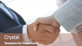  Presentation with partner puzzle - Colorful presentation theme enhanced with coorporate - excited smiling businessman handshaking partner backdrop and a  colored foreground