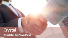  Presentation with meeting - Slides enhanced with coorporate - excited smiling businessman handshaking partner background and a  colored foreground