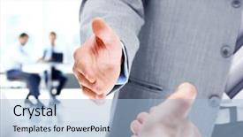  Presentation with photo show - Slide set featuring coorporate - photo shows two businessman shaking background and a light blue colored foreground