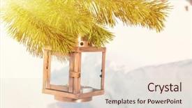  Presentation with eid mubarak illuminated arabic lantern - Theme consisting of coperative - lantern on the spruce branch background and a lemonade colored foreground