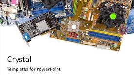  Presentation with computer - Slides having copmuter parts - computer motherboards with fans isolated background and a white colored foreground