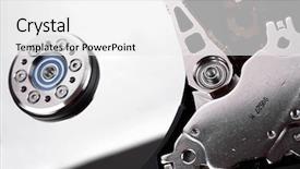  Presentation with hard disk drive - Audience pleasing presentation theme consisting of copmuter parts - real open hard drive head backdrop and a white colored foreground