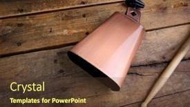  Presentation with musical instrument - Presentation design featuring copper-cowbell-musical-instrument background and a tawny brown colored foreground