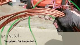  Presentation with copper - Presentation design having copper-wire-scrap-old-copper background and a soft green colored foreground