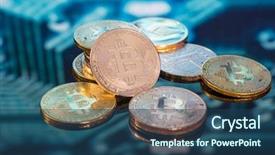  Presentation with printed circuit - Presentation design having coppernetworks - bitcoin gold silver and copper background and a ocean colored foreground