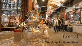  Presentation with turkey - Presentation design with coppersmith-bazaar-of-gaziantep-turkey background and a coral colored foreground