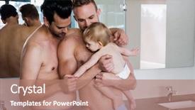  Presentation with child and adolescent - Theme having copple cildren - happy gay couple holding their background and a coral colored foreground