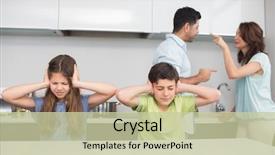  Presentation with sad child parents arguing - Beautiful slide deck featuring copple cildren - sad young kids while parents backdrop and a mint green colored foreground