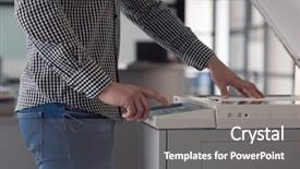 Presentation with young business man - Audience pleasing slides consisting of copy documents on copy machine backdrop and a gray colored foreground