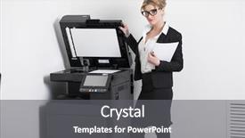  Presentation with black dot - Cool new slides with copy machine - young beautiful woman backdrop and a gray colored foreground