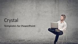  Presentation with laptop - Theme enhanced with copy space - young businessman sitting background and a light gray colored foreground