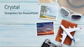  Presentation with passport travel - Presentation design with copy space flat lay all background and a sky blue colored foreground