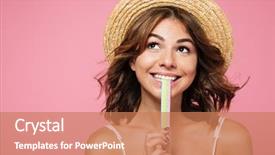  Presentation with cotton candy - Cool new presentation theme with copy space isolated over pink backdrop and a coral colored foreground