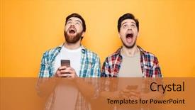  Presentation with two men climbing - Slide deck consisting of copy space isolated over yellow background and a red colored foreground